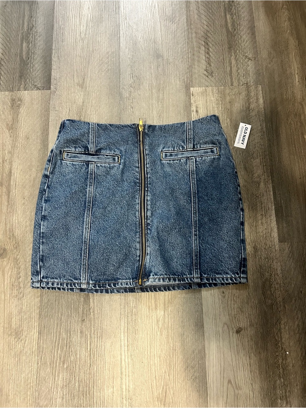 Old Navy Denim Mini Skirt in Faded Blue with Gold Zip